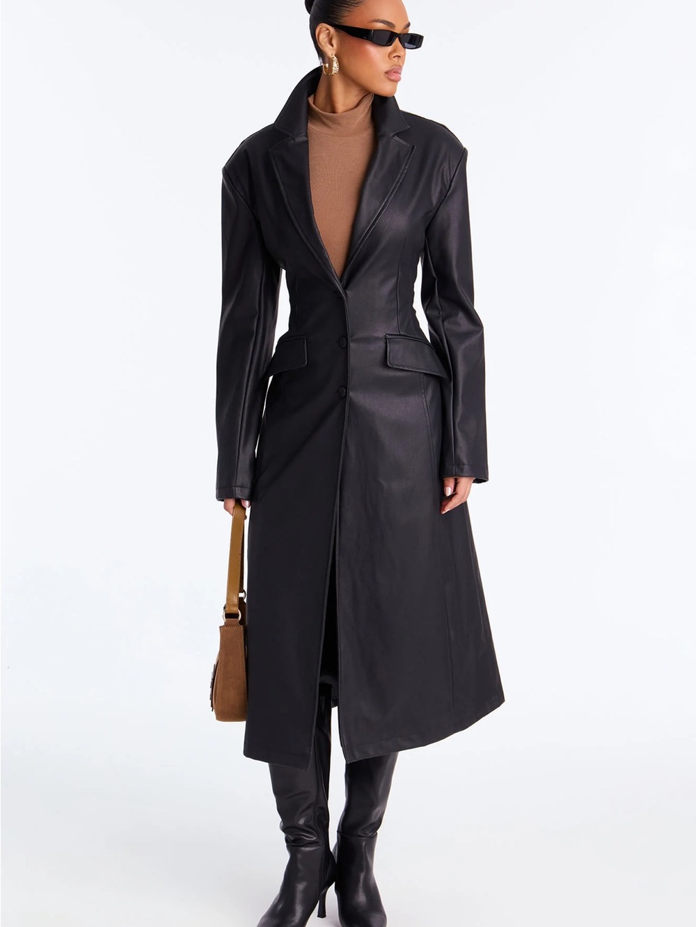 Fashion Nova Black Faux Leather Long Trench Coat